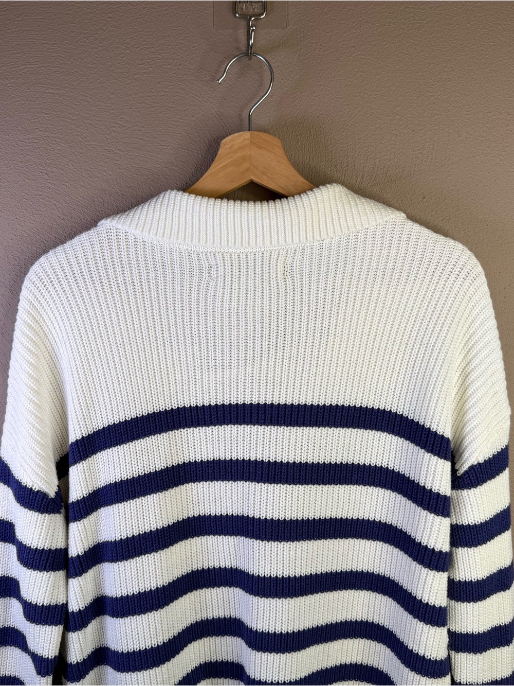 LOFT Women's Nautical Navy & White Stripe Lace Up Sweater Women’s Size Small - Picture 11 of 16
